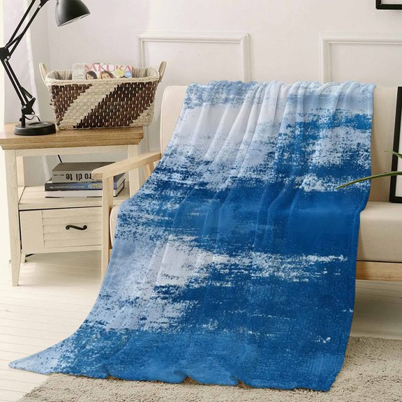 Throw Blanket Fleece Throw Blanket 40x50in, Modern Omber Blue Art Oil Panting Soft Lightweight Bed Blankets Summer Cerulean Sky Fuzzy Couch Blankets for All Season