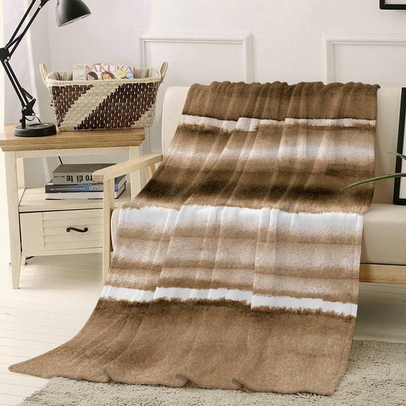 Throw Blanket Fleece Throw Blanket 40x50in, Modern Ombre Brown on White Soft Lightweight Bed Blankets Abstract Watercolor Stripe Fuzzy Couch Blankets for All Season