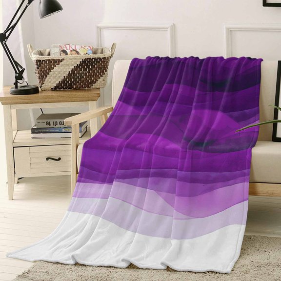 Throw Blanket Fleece Throw Blanket 40x50in, Modern Purple Ombre Color Art Soft Lightweight Bed Blankets Abstract Ocean Wave Water Ripple Fuzzy Couch Blankets for All Season