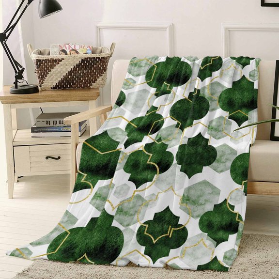 Throw Blanket Fleece Throw Blanket 40x50in, Moroccan Deep Green Tile Lattice Soft Lightweight Bed Blankets Geometric Diamond Texture Fuzzy Couch Blankets for All Season