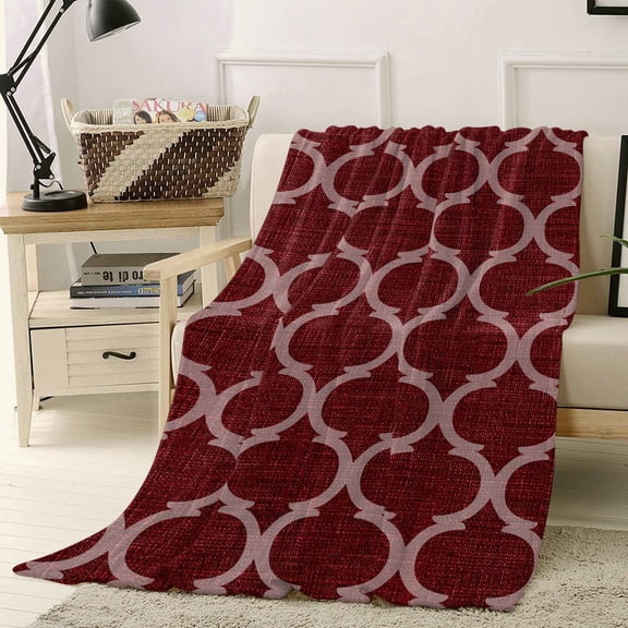 Throw Blanket Fleece Throw Blanket 40x50in, Moroccan Red Geometric Lattice Soft Lightweight Bed Blankets Retro Medieval Pattern Fuzzy Couch Blankets for All Season