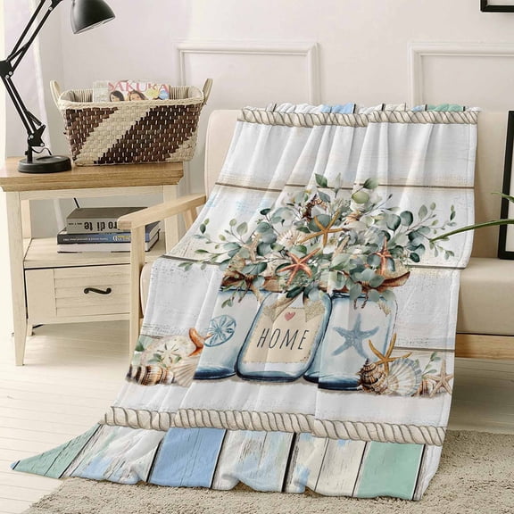 Throw Blanket Fleece Throw Blanket 40x50in, Nautical Mini Starfish Shell Soft Lightweight Bed Blankets Eucalyptus Retro Wood Grain Fuzzy Couch Blankets for All Season
