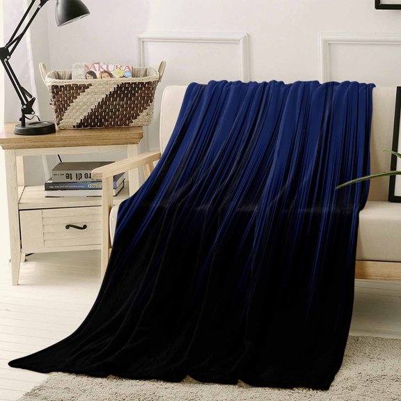 Throw Blanket Fleece Throw Blanket 40x50in, Navy Blue Black Striped Line Soft Lightweight Bed Blankets Abstract Gradient Style Fuzzy Couch Blankets for All Season