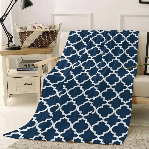 Throw Blanket Fleece Throw Blanket 40x50in, Navy Blue Morocco Soft Lightweight Bed Blankets Farm Buffalo Plaid Fuzzy Couch Blankets for All Season