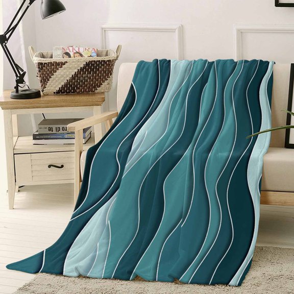 Throw Blanket Fleece Throw Blanket 40x50in, OmbreTurquoise Ocean Waves Soft Lightweight Bed Blankets Abstract Stripes Seamless Fuzzy Couch Blankets for All Season