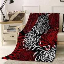 Throw Blanket Fleece Throw Blanket 40x50in, Pastoral Abstract Flower Soft Lightweight Bed Blankets Red Black White Floral Art Fuzzy Couch Blankets for All Season