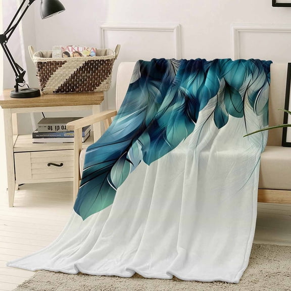 Throw Blanket Fleece Throw Blanket 40x50in, Peacock Feather Blue Gradient Soft Lightweight Bed Blankets Minimalist Style Fuzzy Couch Blankets for All Season