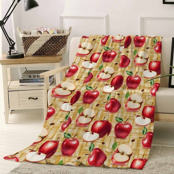 Throw Blanket Fleece Throw Blanket 40x50in, Red Apples Farm Fruit Soft Lightweight Bed Blankets Retro Weave Art Fuzzy Couch Blankets for All Season