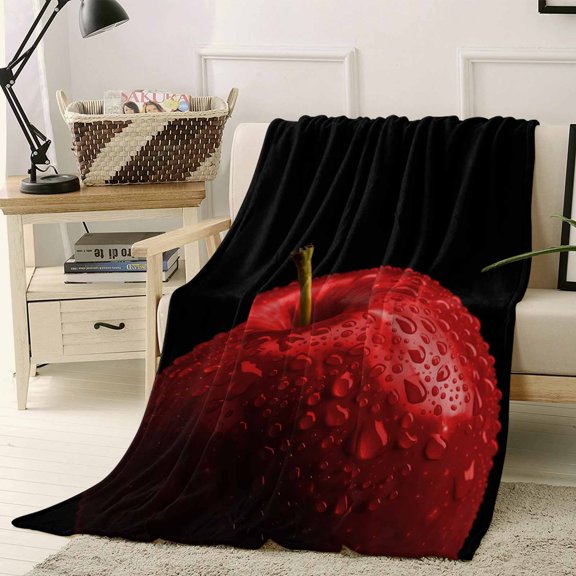 Throw Blanket Fleece Throw Blanket 40x50in, Red Apples Painting Soft Lightweight Bed Blankets Water Drop Fruit on Black Fuzzy Couch Blankets for All Season