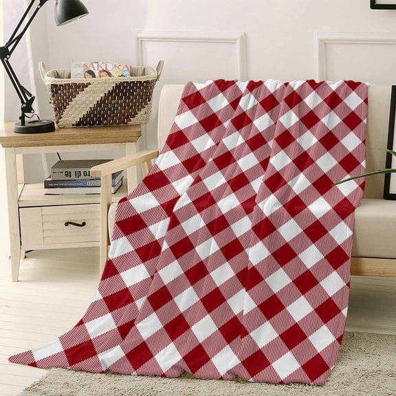 Throw Blanket Fleece Throw Blanket 40x50in, Red and White Plaid Soft Lightweight Bed Blankets Buffalo Check Tartan Fuzzy Couch Blankets for All Season