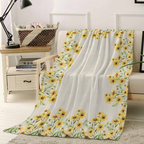 Throw Blanket Fleece Throw Blanket 40x50in, Retro Country Yellow Daisy Soft Lightweight Bed Blankets Classic Farm Floral Art Fuzzy Couch Blankets for All Season