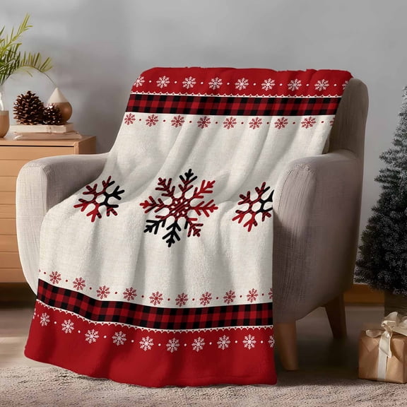 Throw Blanket Fleece Throw Blanket 40x50in, Retro Ethnic Christmas Snowflake Soft Lightweight Bed Blankets Red Black Buffalo Check Fuzzy Couch Blankets for All Season