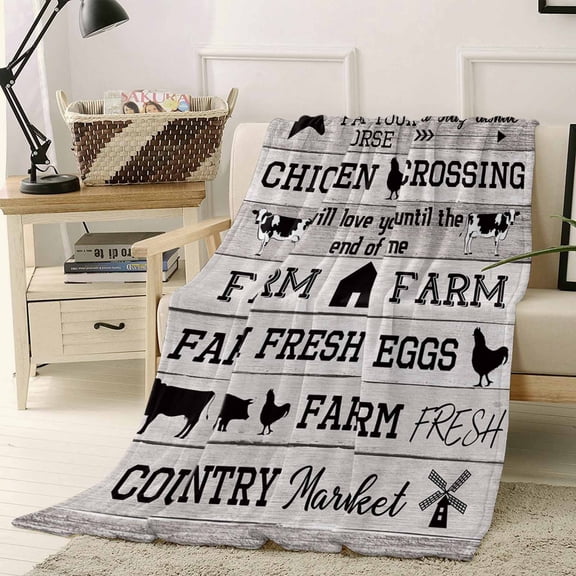 Throw Blanket Fleece Throw Blanket 40x50in, Retro Farm Barns and Animals Soft Lightweight Bed Blankets Wooden Texture Fuzzy Couch Blankets for All Season