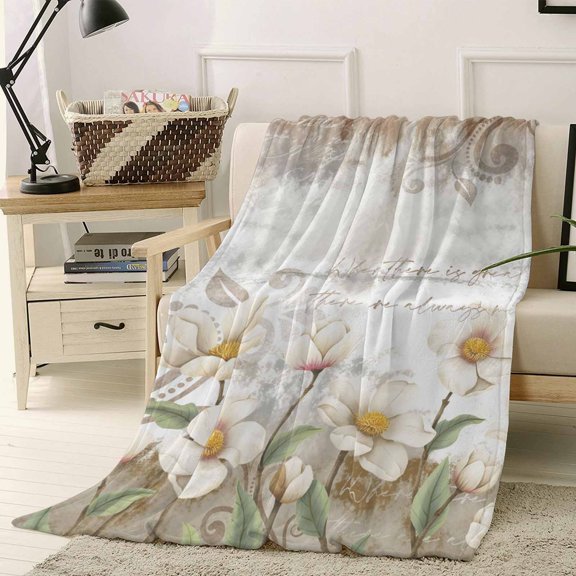 Throw Blanket Fleece Throw Blanket 40x50in, Retro Garden Flower Leaves Soft Lightweight Bed Blankets Postcard Shabby Texture Fuzzy Couch Blankets for All Season