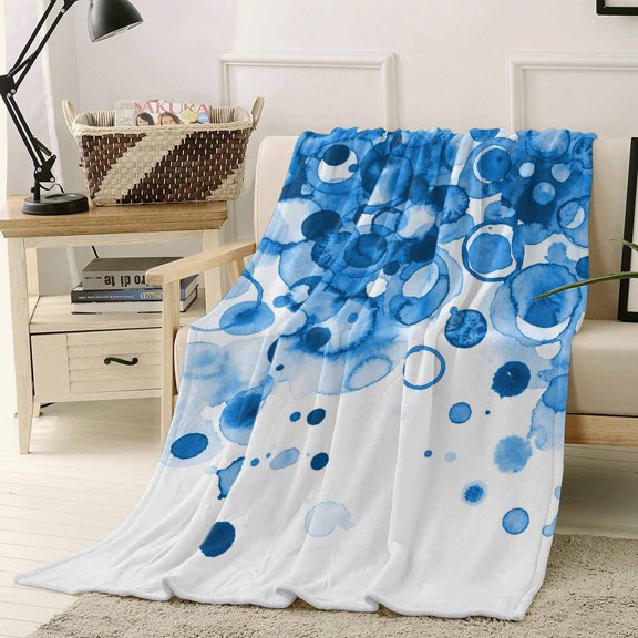 Throw Blanket Fleece Throw Blanket 40x50in, Retro Gradient Blue Polka Dots Circles Soft Lightweight Bed Blankets Abstract Art Fuzzy Couch Blankets for All Season