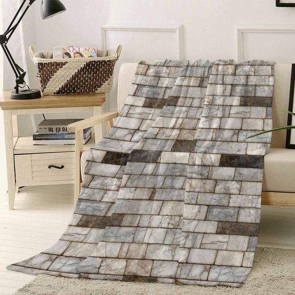 Throw Blanket Fleece Throw Blanket 40x50in, Retro Marble Texture Pattern Soft Lightweight Bed Blankets Farm Stone Brick Decoration Fuzzy Couch Blankets for All Season