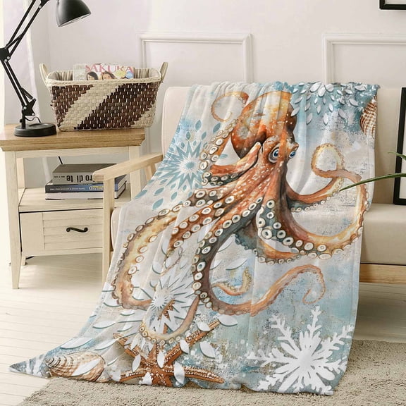 Throw Blanket Fleece Throw Blanket 40x50in, Retro Marine Starfish Nautical Soft Lightweight Bed Blankets Abstract Geometric Art Fuzzy Couch Blankets for All Season