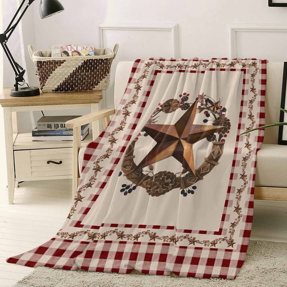 Throw Blanket Fleece Throw Blanket 40x50in, Retro Star Berry Ring Soft Lightweight Bed Blankets Vintage Rustic Lattice Edge Fuzzy Couch Blankets for All Season