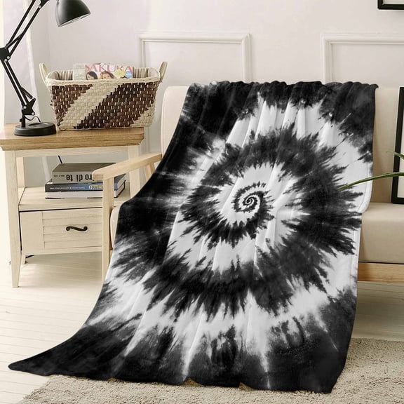 Throw Blanket Fleece Throw Blanket 40x50in, Retro Tie-dye Black White Soft Lightweight Bed Blankets Abstract Watercolor Vortex Theme Fuzzy Couch Blankets for All Season