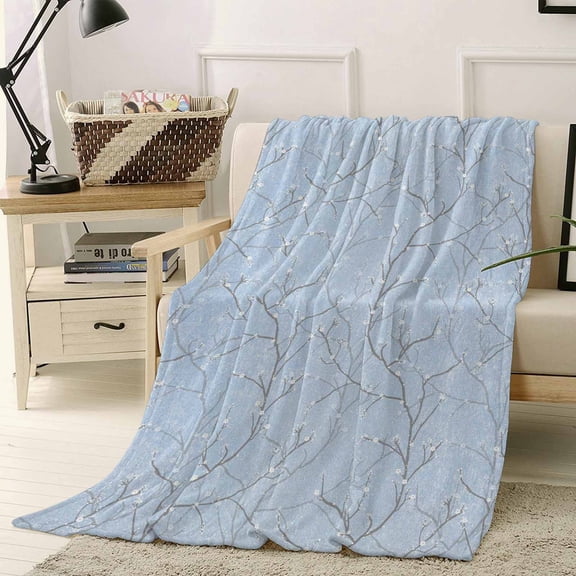 Throw Blanket Fleece Throw Blanket 40x50in, Retro Tree Branches Texture Soft Lightweight Bed Blankets Vintage Plants on Bue Fuzzy Couch Blankets for All Season