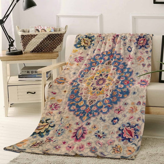 Throw Blanket Fleece Throw Blanket 40x50in, Retro Turkish Tradition Flower Soft Lightweight Bed Blankets Medieval Ethnic Pattern Fuzzy Couch Blankets for All Season