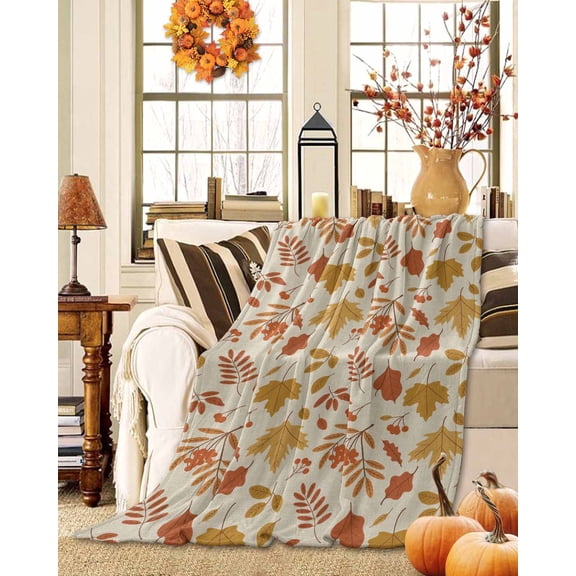 Throw Blanket Fleece Throw Blanket 40x50in, Retro Watercolor Autumn Leaves Maple Leaf Soft Lightweight Bed Blankets Fall Plant Fuzzy Couch Blankets for All Season