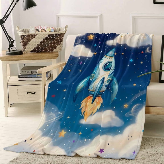 Throw Blanket Fleece Throw Blanket 40x50in, Rocket Galaxy Dream Sky Soft Lightweight Bed Blankets Stars Moon Planet Fuzzy Couch Blankets for All Season