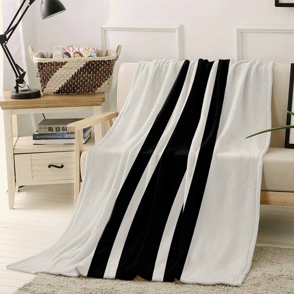 Throw Blanket Fleece Throw Blanket 40x50in, Rural Farmhouse Black Stripe Soft Lightweight Bed Blankets Abstract Retro Line Fuzzy Couch Blankets for All Season
