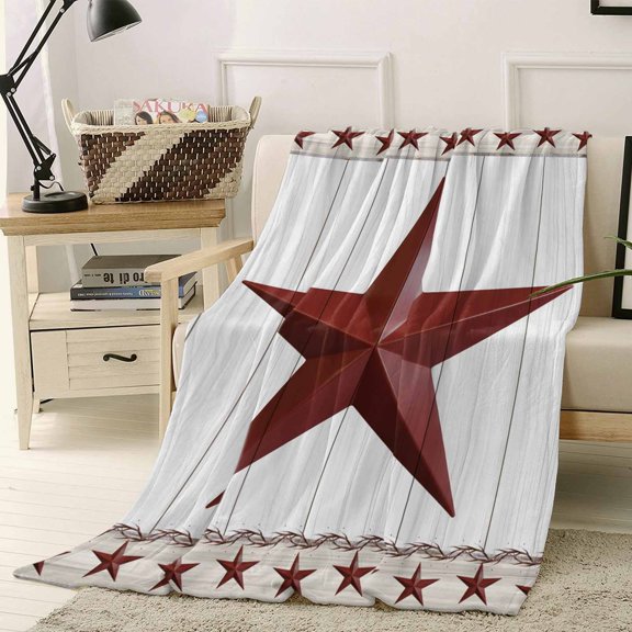 Throw Blanket Fleece Throw Blanket 40x50in, Rustic American Farm Stars Farmhouse Barn Soft Lightweight Bed Blankets Retro Wood Plank Fuzzy Couch Blankets for All Season