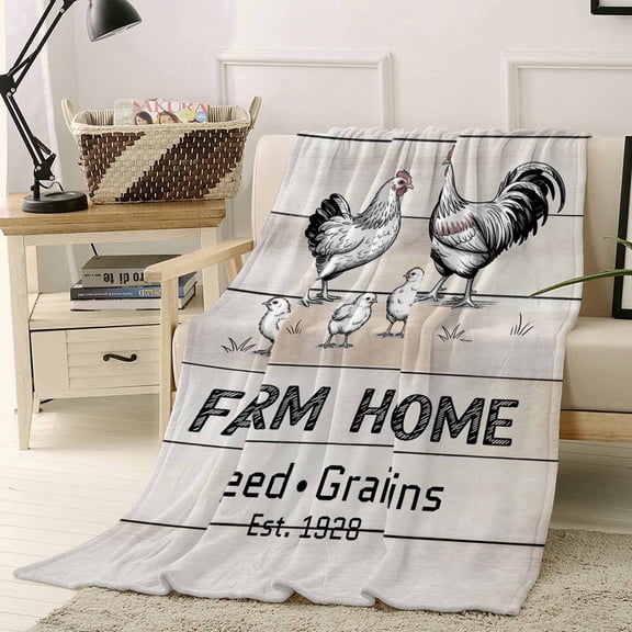 Throw Blanket Fleece Throw Blanket 40x50in, Rustic Chicken Animal Farm Quote Soft Lightweight Bed Blankets Retro Wooden Plank Fuzzy Couch Blankets for All Season