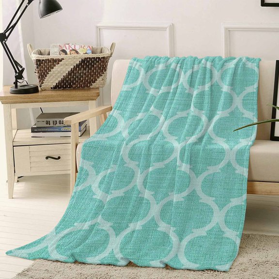 Throw Blanket Fleece Throw Blanket 40x50in, Rustic Teal Retro Linen Soft Lightweight Bed Blankets Moroccan Texture Ethnic Style Fuzzy Couch Blankets for All Season