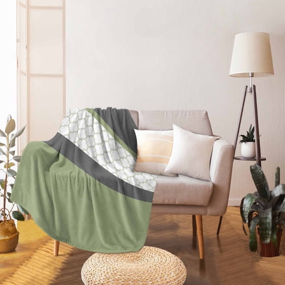Throw Blanket Fleece Throw Blanket 40x50in, Sage Green Morocco Pattern Soft Lightweight Bed Blankets Stitching Art Fuzzy Couch Blankets for All Season