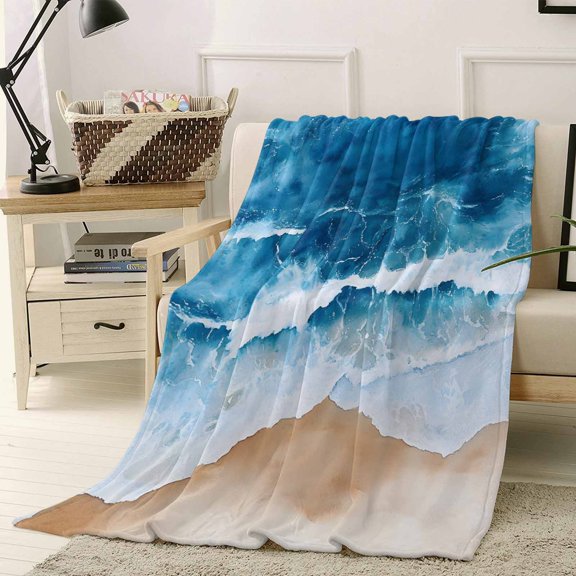 Throw Blanket Fleece Throw Blanket 40x50in, Seaside Ocean Waves Spray Soft Lightweight Bed Blankets Abstract Beach Fuzzy Couch Blankets for All Season