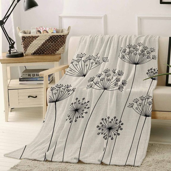 Throw Blanket Fleece Throw Blanket 40x50in, Spring Dandelion Wild Flower Soft Lightweight Bed Blankets Farmhouse Vintage Linen Fuzzy Couch Blankets for All Season