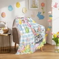 thumbnail image 1 of Throw Blanket Fleece Throw Blanket 40x50in, Spring Farmhouse Rabbit Flower Soft Lightweight Bed Blankets Easter Egg Blue Checkered Fuzzy Couch Blankets for All Season, 1 of 9