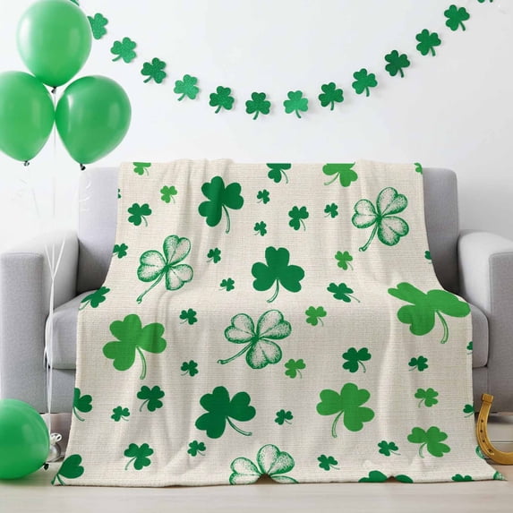 Throw Blanket Fleece Throw Blanket 40x50in, St. Patrick's Day Shamrock Seamless Soft Lightweight Bed Blankets Vintage Linen Fuzzy Couch Blankets for All Season