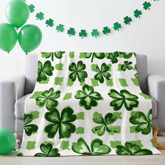 Throw Blanket Fleece Throw Blanket 40x50in, St. Patrick's Day Watercolor Green Luck Leaf Soft Lightweight Bed Blankets White Background Fuzzy Couch Blankets for All Season