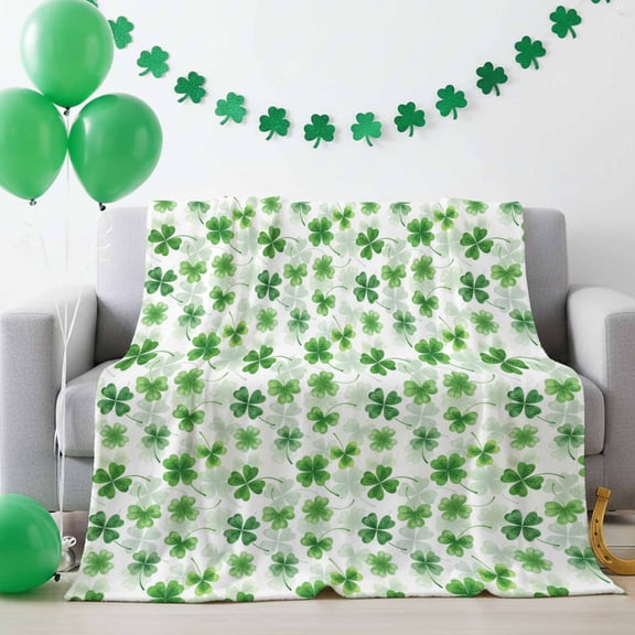 Throw Blanket Fleece Throw Blanket 40x50in, St. Patrick's Green Good Luck Clovers Soft Lightweight Bed Blankets Irish Seamless Shamrock Leaves Fuzzy Couch Blankets for All Season