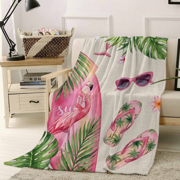 Throw Blanket Fleece Throw Blanket 40x50in, Summer Beach Surfboards Slipper Soft Lightweight Bed Blankets Ocean Flower Leaf Retro Linen Fuzzy Couch Blankets for All Season