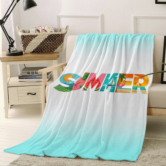 Throw Blanket Fleece Throw Blanket 40x50in, Summer Beach Vacation Flower Soft Lightweight Bed Blankets Sailboat Flamingo Sun Teal Ombre Fuzzy Couch Blankets for All Season
