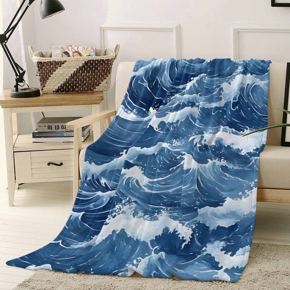 Throw Blanket Fleece Throw Blanket 40x50in, Summer Blue Ocean Waves Soft Lightweight Bed Blankets Abstract Water Ripples Fuzzy Couch Blankets for All Season