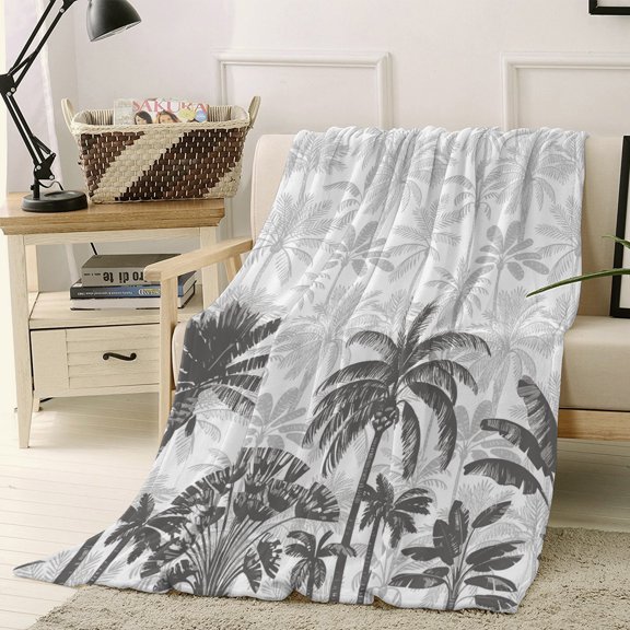 Throw Blanket Fleece Throw Blanket 40x50in, Summer Botanical Palm Trees Soft Lightweight Bed Blankets Abstract Beach Scenery Fuzzy Couch Blankets for All Season