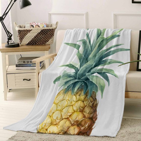 Throw Blanket Fleece Throw Blanket 40x50in, Summer Farm Watercolor Pineapple Soft Lightweight Bed Blankets Tropical Fruits Fuzzy Couch Blankets for All Season