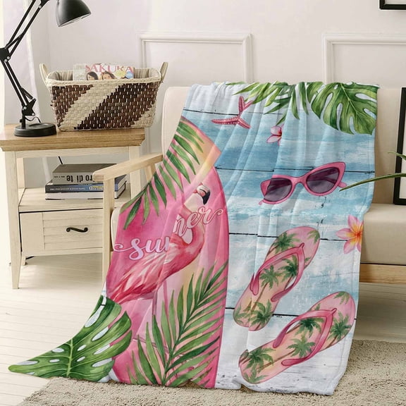 Throw Blanket Fleece Throw Blanket 40x50in, Summer Flamingo Surfboard Soft Lightweight Bed Blankets Beach Leaf Flower Blue Wood Fuzzy Couch Blankets for All Season