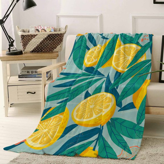 Throw Blanket Fleece Throw Blanket 40x50in, Summer Fruit Lemon Soft Lightweight Bed Blankets Classic Country Plant Fuzzy Couch Blankets for All Season