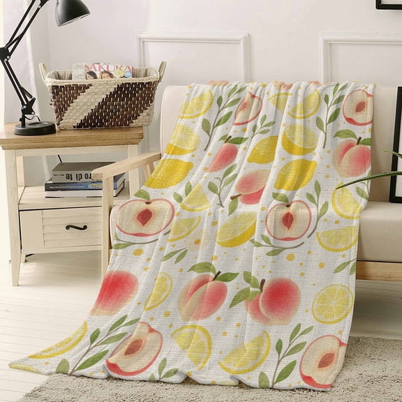 Throw Blanket Fleece Throw Blanket 40x50in, Summer Fruit Peaches Lemons Soft Lightweight Bed Blankets Watercolor Plants Fuzzy Couch Blankets for All Season