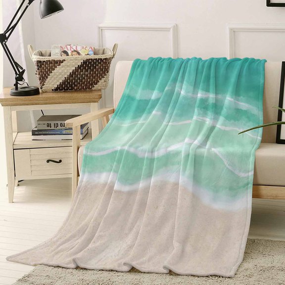 Throw Blanket Fleece Throw Blanket 40x50in, Summer Green Ocean Wave Soft Lightweight Bed Blankets Coastal Seaside Water Ripple Fuzzy Couch Blankets for All Season