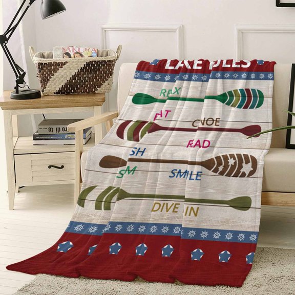 Throw Blanket Fleece Throw Blanket 40x50in, Summer Lake Rules Paddle Soft Lightweight Bed Blankets Farm Wood Grain Red Maroon Fuzzy Couch Blankets for All Season