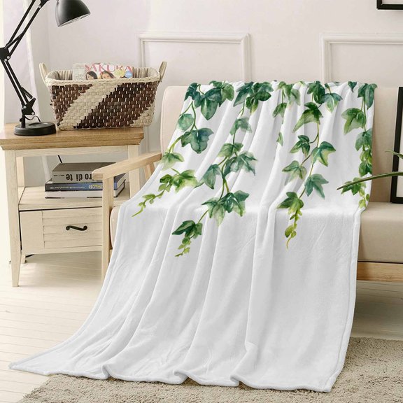 Throw Blanket Fleece Throw Blanket 40x50in, Summer Pastoral Green Foliage Soft Lightweight Bed Blankets Ombre Watercolor Greenery Fuzzy Couch Blankets for All Season