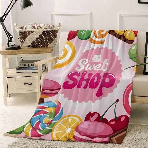 Throw Blanket Fleece Throw Blanket 40x50in, Sweet Shop Words Soft Lightweight Bed Blankets Chocolate Bars Sweets Caralogne Fuzzy Couch Blankets for All Season